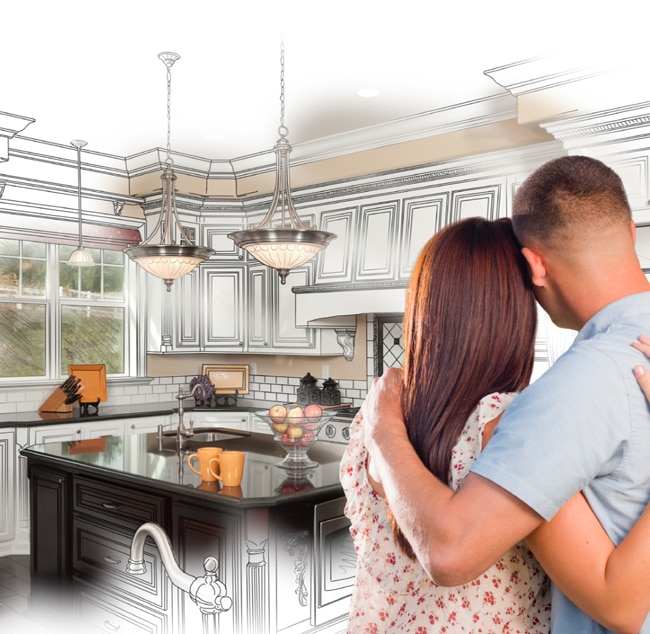 Young couple envisioning their future kitchen remodel