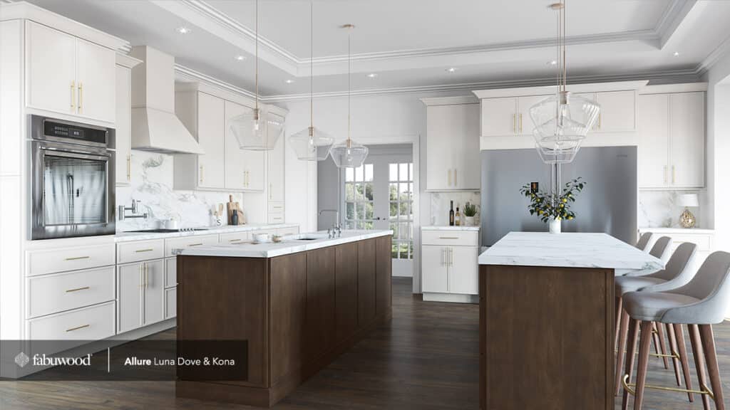 Fabuwood luna kitchen in dove and kona finishes