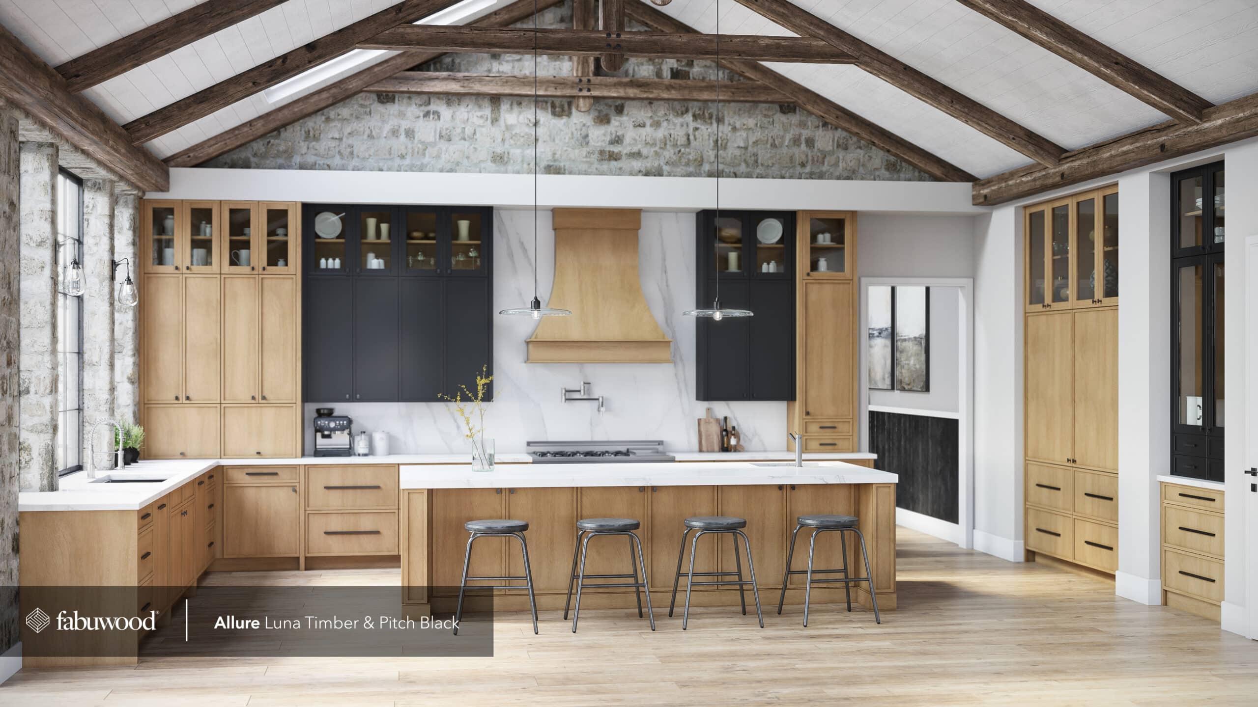 Fabuwood Luna kitchen in Timber and Pitch Black finishes