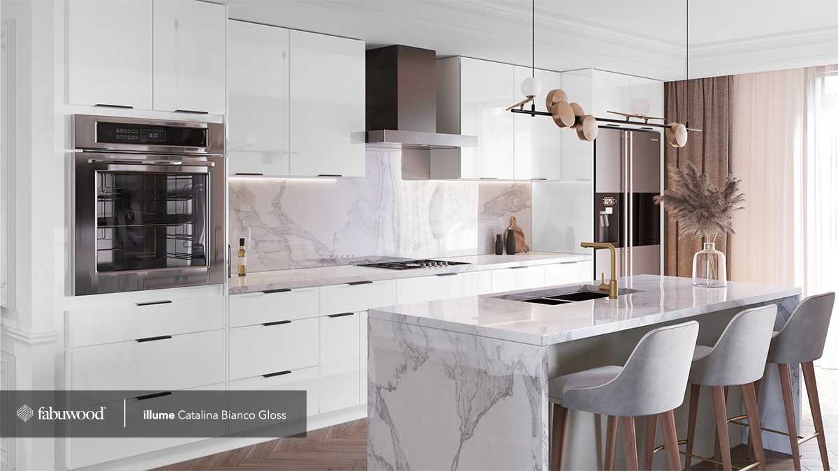 Fabuwood illume catalina kitchen in bianco gloss white finish