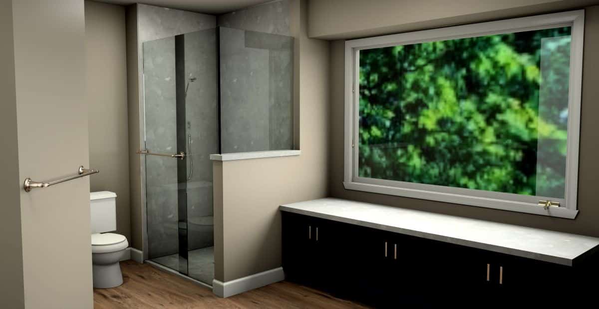 St Charles bathroom remodel design rendering showing shower and window seat view