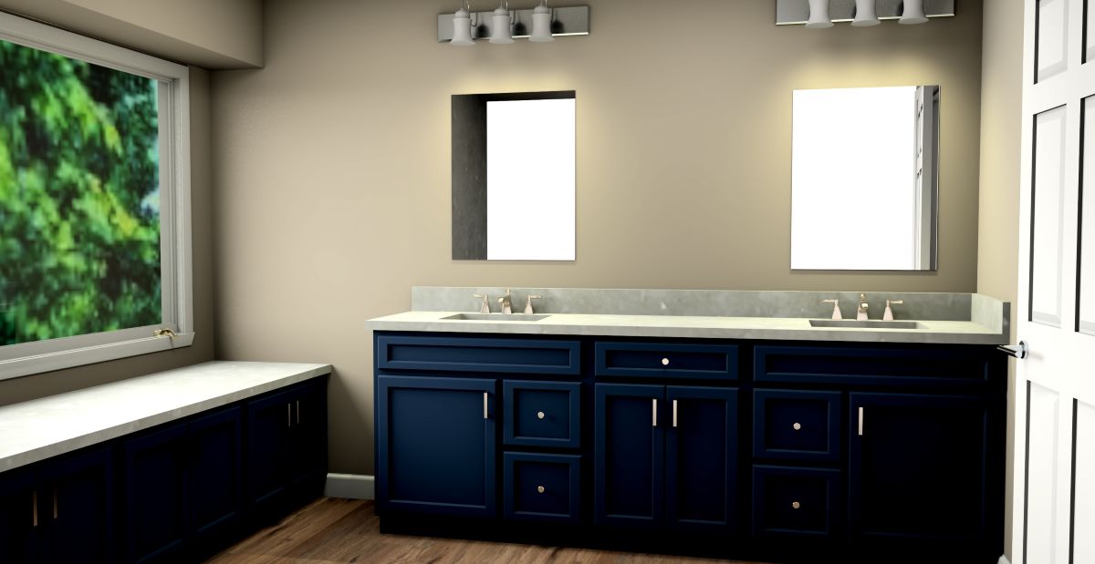 St Charles bathroom remodel design rendering showing vanity and window seat