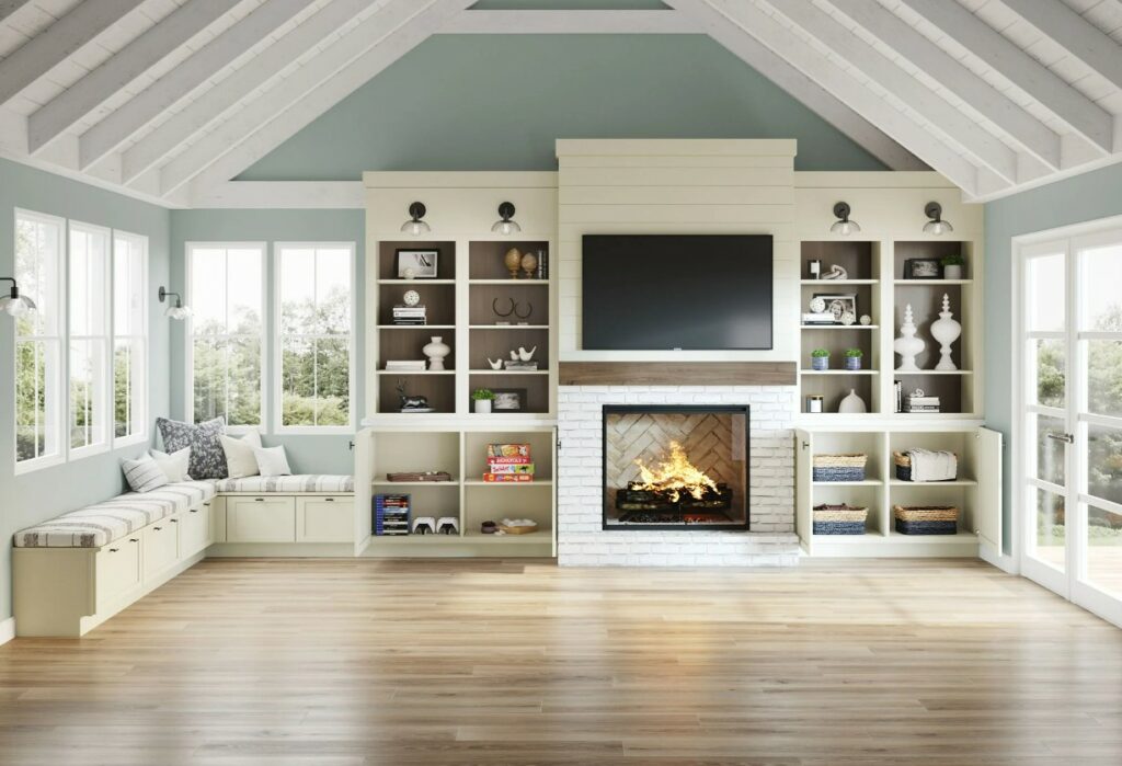 Waypoint 410 cabinets in family room with fire place