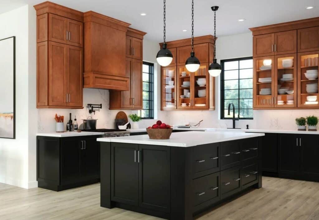 Waypoint 470 kitchen cabinets in maple cognac finish