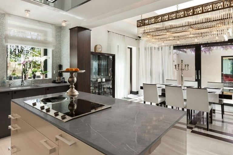 Thompson Price porcelain kitchen countertops in Pietra Grigio