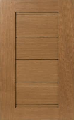 Custom grooved cabinet door style in medium stain