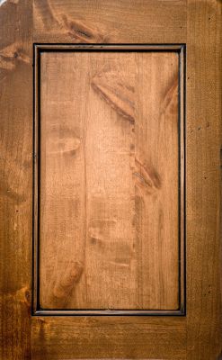 Hampton recessed cabinet door style in stain with glazed applied