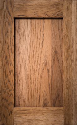 Highlander recessed cabinet door in medium stain