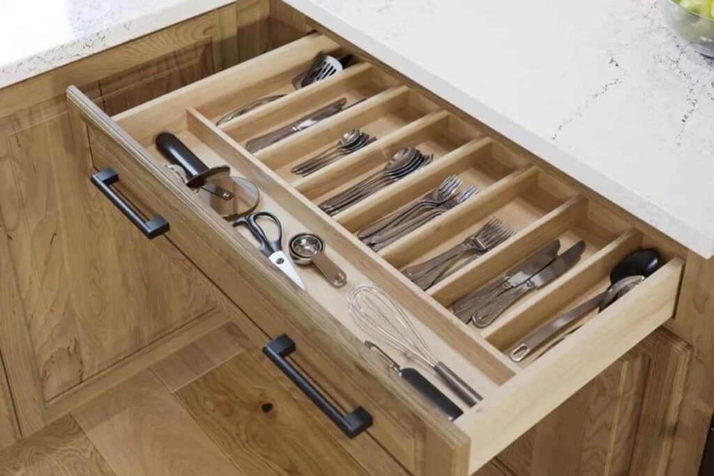 Custom storage solutions - large drawer divider made for silverware and cooking utensils