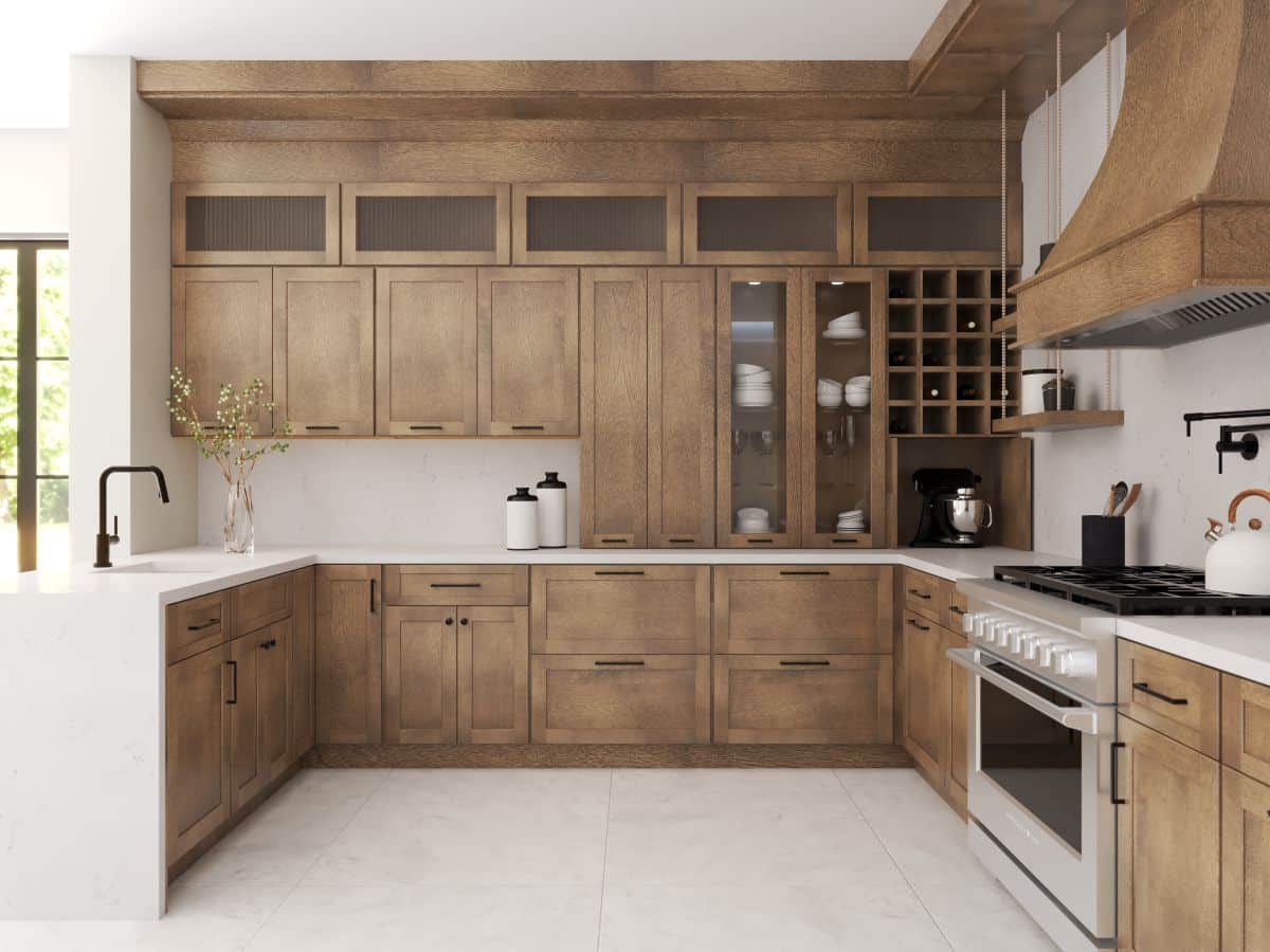 Kitchen featuring Fabuwood Galaxy shaker door in new stain color Mocha