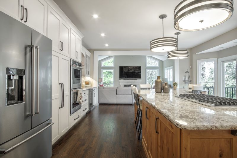 View through kitchen into living area after remodel