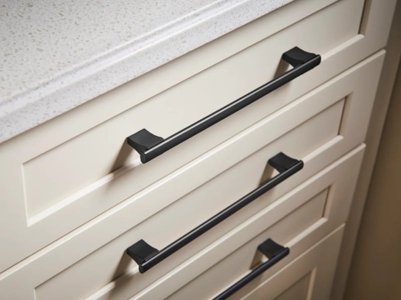 Transitional cabinet hardware pulls in matte black finish